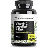 natural elements Vitamin C - 120 Kapseln - Hochdosiert mit 1000mg + 15mg Zink - Pflanzlich fermentiert & gepuffert (pH-neutral, säurefrei, magenschonend) - vegan, laborgeprüfte Qualität