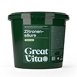 GreatVita Zitronensäure Monohydrat Granulat 5kg | Lebensmittelqualität, reine Citronensäure E330 | gentechnikfrei, Säuerungsmittel ideal zum Entkalken, Reinigen, Putzen, Backen, Kochen