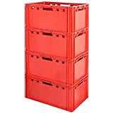 Kingpower 4 Stück E3 Fleischkisten Rot Kisten Eurobox Lebensmittelecht Metzgerkiste Box Aufbewahrungsbox Kunststoff Wanne Plastik Stapelbar Lagerkisten 60 x 40