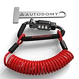 Autodomy Helmschloss Motorrad 150 cm Kabel | Schloss für Motorradhelm mit Zahlencode | Motorrad Helm Schloss mit Sicherheitscode + Flexibles Stahlkabel + T Adapter