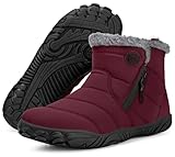 Sisttke Barfußschuhe Herren Gefüttert Winterschuhe Damen Warm Winterstiefel Winter rutschfeste Breite Zehen Mit Zero-Drop Sohle, Wein Rot, 38 EU