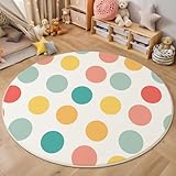 MIATCENRT Kurzflor Teppich Rund 80cm, Bunt Polka Dots Muster Teppich Dekorative Wohnzimmer Schlafzimmer, Sofa Teppichs Waschbarer Einfach, Anti-Rutsch Unterseite