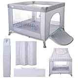 Lorelli Baby Laufstall My Place mit Dach, kleiner Laufgitter 100x100 cm, Absperrgitter mit atmungsaktivem Netz, Schutzgitter mit Reißverschlusstür, faltbarer Krabbelgitter, Grau