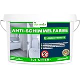 derendo Anti Schimmel Farbe weiß innen 2.5 Liter Wandfarbe Badezimmer Feuchtraumfarbe Schimmel-Stopp Langzeitschutz Schimmelentfernung 2,5l