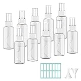 Qoosea 10 x 50 ml Sprühflasche, leere Sprühflasche, Zerstäuber, Kunststoff, transparent, wiederverwendbar, leere Taschenflasche, mit 2 Trichtern und 1 Etikett (50 ml)