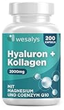 Hyaluron Kollagen Komplex - 200 Kapseln – 2000mg Collagen hochdosiert Angereichert mit Hyaluronsäure, Coenzym Q10, Zink, Vitamin C, Vitamin A, Vitamin E, Magnesium – Laborgeprüft