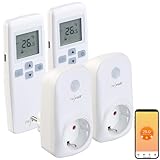 revolt Funk-Thermostat Heizung: 2er-Set WLAN-Steckdosen-Thermostat mit Sensor-Fernbedienung, App (Funk-Thermostat Infrarotheizung, Steckdosenthermostat WiFi)