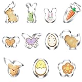 Ausstechformen Ostern,11 Stück Plätzchen Ausstecher Set, Edelstahl Ausstechformen, Keksausstecher Ostern für Backen, Hase, Karotte, Küken, Ei