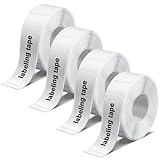 Mexgcom 4 Rollen Etikettenband, Adaptiertes Etikettendruckpapier, 14 x 40 MM Thermo-Etikettenband, Mehrzweck-Etikettierband, 180 Bänder/Rolle, Weiß, für Haus, Büro, Schule