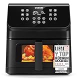 COSORI Airfryer Heißluftfritteuse, 12-in-1 Air Fryer XXL 6,2L, Heissluftfritteuse mit Sichtfenster & Shake-Reminder, 80 Rezepte, 55 Prozent energiesparend, spülmaschinenfeste Körbe