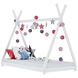 vidaXL Kiefernholz Massiv Kinderbett Hausbett Bettenhaus Spielbett Tipi Indianer Bett Kinderhaus Holzbett Bettgestell Lattenrost Weiß 90x200cm