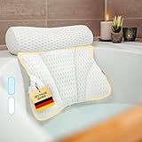 Vybelle® Badewannenkissen atmungsaktiver 4D Air Mesh [perfekte ergonomische Passform] Badekissen für Entspannung von Nacken und Rücken – inkl. extra Tragetasche – Bath tub Pillow Designed in Germany