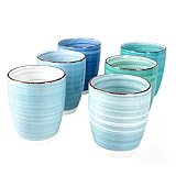 MamboCat Blue 6-er Kaffee-Becher-Set blau I Steingut-Tasse groß mit Strudel-Dekor - in maritimen Blautönen I tolle Jumbo-Tee-Tasse - Tea & Coffee Mug I 300 ml Kaffee-Tassen-Set groß 6 Stück