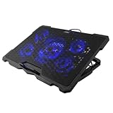 CoolBox Tragbarer Kühlschranksockel bis 17,3 Zoll mit 5 leisen LED-Lüftern mit Drehzahlregler, 4 Positionen Verstellbarer Ständer, 60 cm USB-Kabel, Schwarz