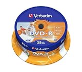 Verbatim DVD-R Wide Inkjet Printable 4.7GB I 25er Pack Spindel I DVD Rohlinge bedruckbar I 16-fache Brenngeschwindigkeit & Hardcoat Scratch Guard I DVD-R Rohlinge printable I DVD leer