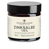 CristinenMoor Zinksalbe 50 ml, Naturkosmetik, pflegt und schützt raue, angegriffene, nässende Haut, mit Malvenextrakt und Vitamin B3 - Niacinamid, bei Pickeln