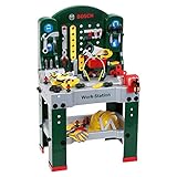 Theo Klein 8513 Bosch Work-Station I Werkbank mit Werkzeug, Montagefahrzeug und Zubehör I Arbeitsplatte mit Lernfunktion I Spielzeug für Kinder ab 3 Jahren