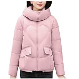 Gubsssl Daunenjacken Damen Winter Jacke Warme Pufferjacke Casual Winterjacke Puffer Jacket Einfarbig Steppmantel Elegant Daunenmantel mit Kapuze Mantel Damenmantel Grosse Grössen Wintermantel Rosa XL