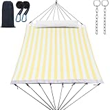 GAFETE Outdoor-Hängematte für 2 Personen, tragbar, Camping, mit klappbarer Stahl-Streustange, Tragetasche, Karabiner, Baumgurte, Kissen und Seitentasche, schnell trocknendes Textilene, 250 kg