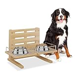 Relaxdays Futterstation Hund, höhenverstellbare Hundebar, HBT: 37x55x36 cm, Napfständer mit Silikonmatte, Bambus, Natur
