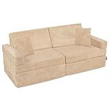 KiddyMoon Kindersofa Aufklappen Mit 2 Kissen Aus Schaumstoff Spielsofa Für Kinder Schlafsofa Kindersessel Kinder Couch Kinder Sofa Für Kinderzimmer Kindercouch Faltmatratze Matratzen, Beige