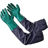 Coopache 1 Paar Teichhandschuhe Lang Wasserdicht, 64 CM Arbeitshandschuhe Fischerhandschuhe Wiederverwendbar für Aquarium Teich Handschuhe Damen und Herren, Grün & Blau (Large)