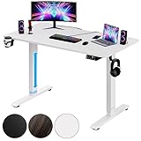 Casaria® Höhenverstellbarer Schreibtisch Elektrisch Weiß 110cm Memory Funktion Getränke- & Kopfhörerhalter 80kg Belastbarkeit Stabil Gaming Computer Büro PC Tisch