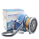 Halb Gesicht Staubmaske Set Filter für Dämpfe, Sand, Asbest, Gas, Säure und Ammoniak mit Schutzbrille, Partikelschutzfiltern Lackierer Masken und mehr mit 10 Filtrierbare Wattepads 1 Patronen