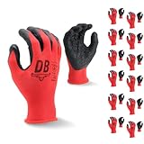 Durabull Arbeitshandschuhe für Herren - 12 Paar. Latexhandschuhe, für Gartenarbeit, mechanische Werkstatt, und professionellen Gebrauch. Wasserdichte Arbeitshandschuhe - (Größe 10, Rot)