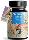 Omega-3 Vegan 60 Kapseln hochdosiert, 2000mg , Algenöl pro Tag mit 600mg DHA & 300mg EPA, veganes Omega-3 aus nachhaltigem Anbau als Fischöl-Alternative, laborgeprüft mit Zertifikat, NatureWell