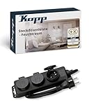 Kopp 3-Fach Feuchtraum-Steckdosenleiste in Schwarz - Robuste Mehrfachsteckdose mit Klappdeckeln & 1,4 Kabel - IP44 spritzwassergeschützt - Anschraubbar & aufhängbar - für 16A & 250V~