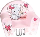 Kidsdouche Kindersessel ab 1 Jahr – Bequem und Leicht – Sessel Kinderzimmer – Waschbarer Bezug – Weiche Schaumstoffpolsterung (Elefant - Rosa)