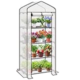Sekey Mini Tomatengewächshaus mit 4 Regalböden, Folie Gewächshaus Klein Tomatenhaus Balkon Garten, Kleines Foliengewächshaus Stabil 160*70*50 cm, Weiß
