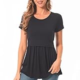 Bearsland Women's Nursing Tops Short Sleeve Scoop Neck Breastfeeding Clothes Maternity Shirt,Black,M