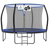 SONGMICS Trampolin 305 cm d, Gartentrampolin für Kinder mit Sicherheitsnetz, 180 cm hohe gebogene Stangen, Randabdeckung, Leiter, Stahlrahmen, schwarz-blau STR10BK