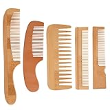 5 Stück Holzkamm Haare,Feine & Grobe Zahnung Kamm Holz,Natürlich Bamboo Brush,Dauerhaft Frisierkamm Aus Holz,Antistatisch Bambus Kamm Set,für Langes,Kurzes,Locken Haar(Dick, Dünn, Lockig, Trocken)