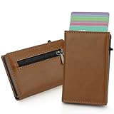 AISIR Slim Wallet mit Münzfach, Kartenetui & RFID-Schutz, Mini Geldbörse Herren - Geldbeutel Herren - Portmonee Herren Portemonnaie Klein (Braun)