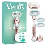 Gillette Venus Pro Smooth Sensitive Damenrasierer für empfindliche Haut, 1 Ersatzklingen, langlebiges Metallhandstück und Duschhalterung
