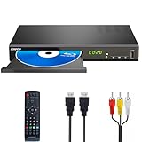 Blu-ray Player für Fernseher, Kompakter 1080P HD Bluray DVD Player mit HDMI, AV, Koaxialausgang, USB-Eingang, alle Region DVDs und Region B/2 Blu-ray Disc Player, Metallgehäuse