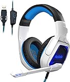 Sades Spirit Wolf 7.1 Surround Stereo Sound, USB Gaming Headset with Microphone, Noise isolating, Breathable LED Light for PC Gamers (Black and White)