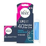Veet Expert – 40 Kaltwachsstreifen für Gesicht – empfindliche Haut – perfekte Verarbeitung – langanhaltende Haarentfernung