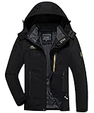 KEFITEVD Softshelljacke Herren Wasserdicht Atmungsaktiv Outdoor Jacke Leicht Funktionsjacke mit Kapuze Männer Frühling Wanderjacke Schwarz L