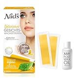Nad’s NATURAL Kaltwachsstreifen Gesicht – 30 Vliesstreifen + 9ml Pflegeöl – Natürliche Haarentfernung für Damenbart, Oberlippe, Kinn & Wangen – Vegan & pflanzenbasiert