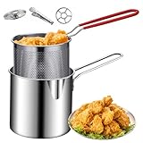 Mini Fryer Friteuse, Edelstahl-Fritteuchsen-Topf mit Anti-Scenen-Griff, Fritteuchsenpfanne mit Korb, Mini Fritteuse für Tempura-Chips, Pommes, Fisch und Hühnchen, Mini Deep Fryer