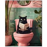 Qiukoo Malen nach Zahlen Erwachsene Lustiges Katzenmotiv auf Toilette 40x50 cm Leinwand Kreatives DIY Set für Erwachsene und Anfänger Entspannendes Bastelset mit Acrylfarben und Pinseln ohne Rahmen