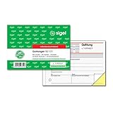 SIGEL SD121 Quittungsblock fortlaufend nummeriert, eindeutige 7stellige Nummer, A6 quer, 2x50 Blatt, selbstdurchschreibend, aus nachhaltigem Papier