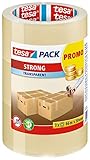 tesa tesapack Strong - Geräuscharmes Paketklebeband zum Verpacken von Paketen und Versandschachteln - transparent - 3 Rollen je 66 m: 50mm