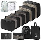 Gemtte Koffer Organizer Set, 14 Stück Wasserdicht Packing Cubes, Multifunktionale Travel Packwürfel, Kofferorganizer Packtaschen für Koffer, Reise Organizer Set Mit Kleidertaschen (Schwarz)