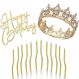 Volle Runde Mädchen Tiara Königin,Happy Birthday Tortendeko,12 Stückes Gold Spiral Geburtstagskerzen für Kuchen,für Hochzeit Prom Geburtstag Party