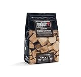 Weber Hickoryholz Chunks (1,5kg Packung) - zum Räuchern von Geflügel, Schwein, Wild & Rind, intensives, leicht süßes Aroma, 100% natürliches Holz (17619), Braun